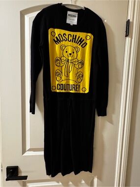Moschino Black and Yellow Graphic Sweater Dress